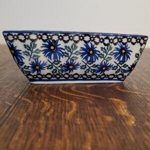 Ceramika Artystyczna Polish Pottery Mini Loaf Pan in Blue Chicory pattern